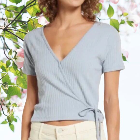 Madewell Turquoise Ribbed Wrap Crop Top Size: XS - Picture 1 of 4